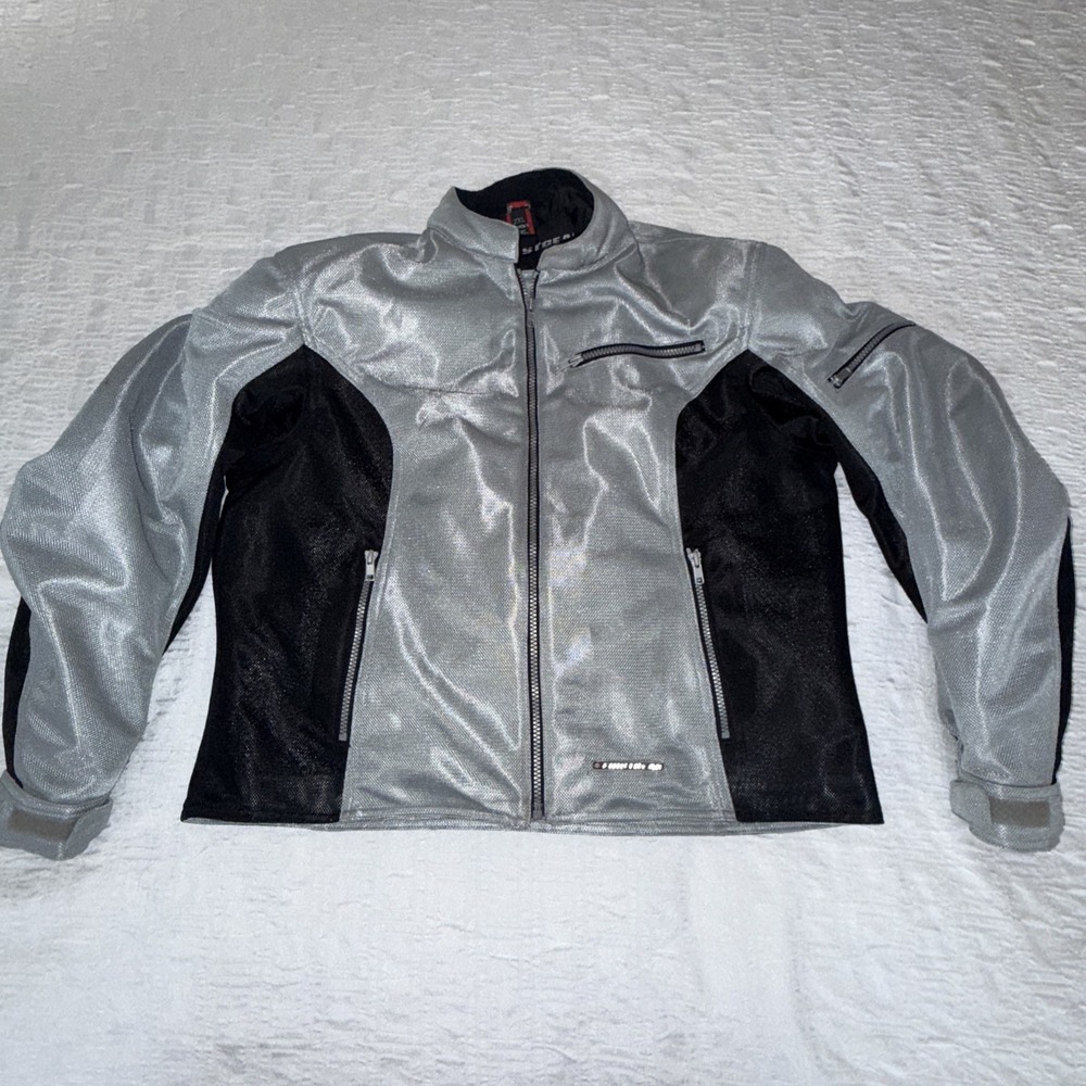 FIRST GEAR Silver Black Women's Removable Liner Motorcycle Jacket - Size 2XL